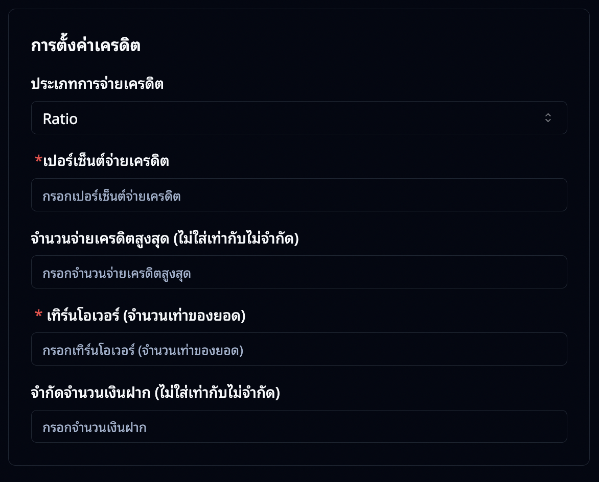 การตั้งค่าเครดิต Ratio