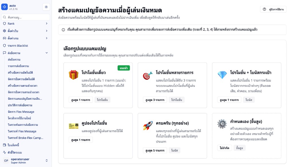 รูปแบบ Preset แคมเปญที่มีให้เลือก