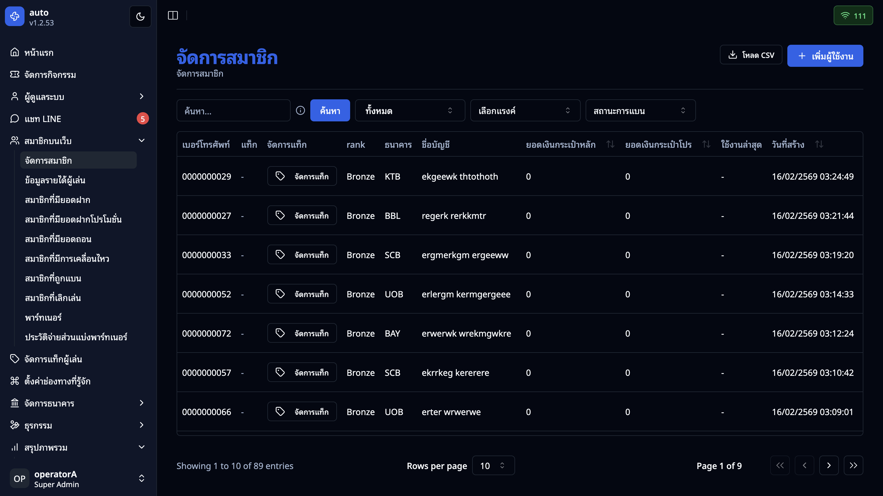 หน้ารายการสมาชิก