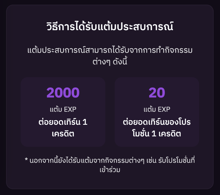 การ์ดวิธีรับแต้มประสบการณ์